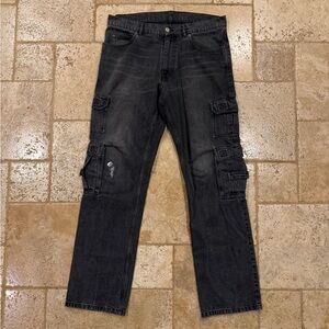 Martine Rose Dark Wash Gray Double Cargo Utility Denim Pants